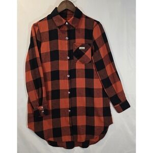 MOMOCOd Plaid Button Down Shirt Orange Black Long Sleeve Oversized Flannel Top S